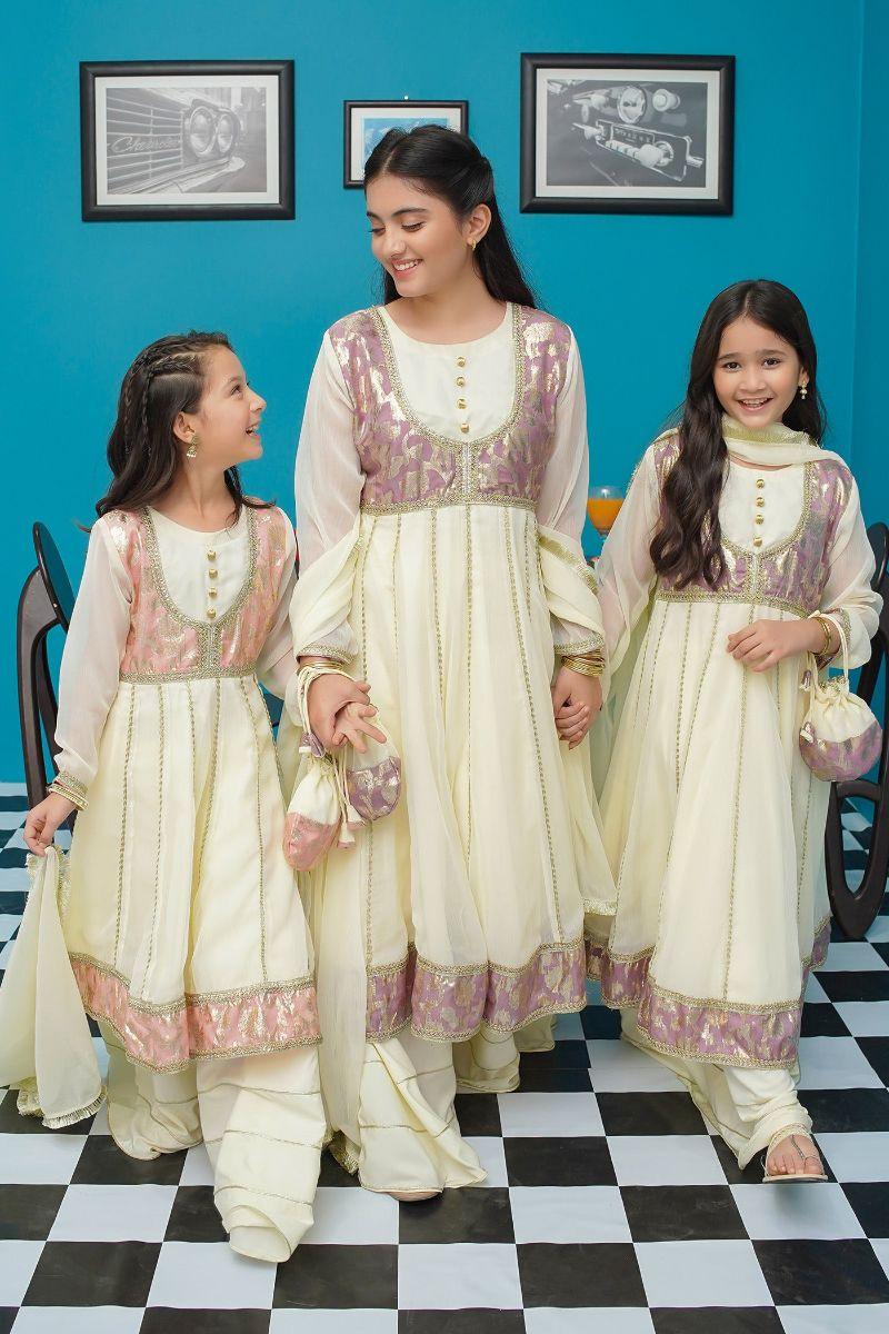 Modest - Anmol - Pink - Chiffon - Girls 3 Piece Suit