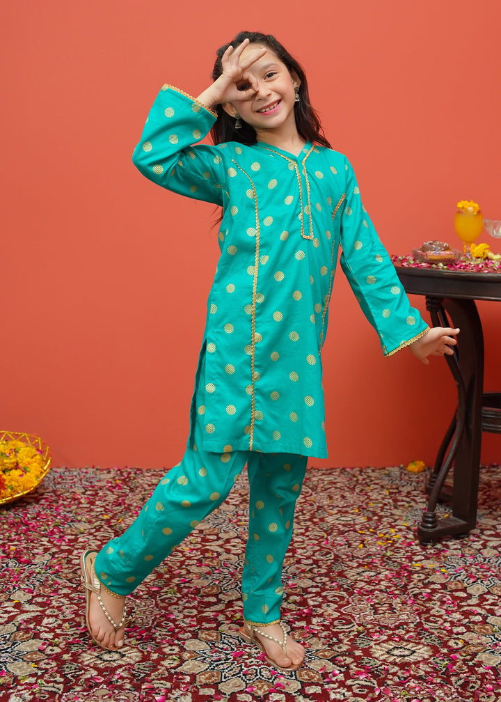 Modest - Green Toddlers Cambric Printed 2 Piece Suit | 8515