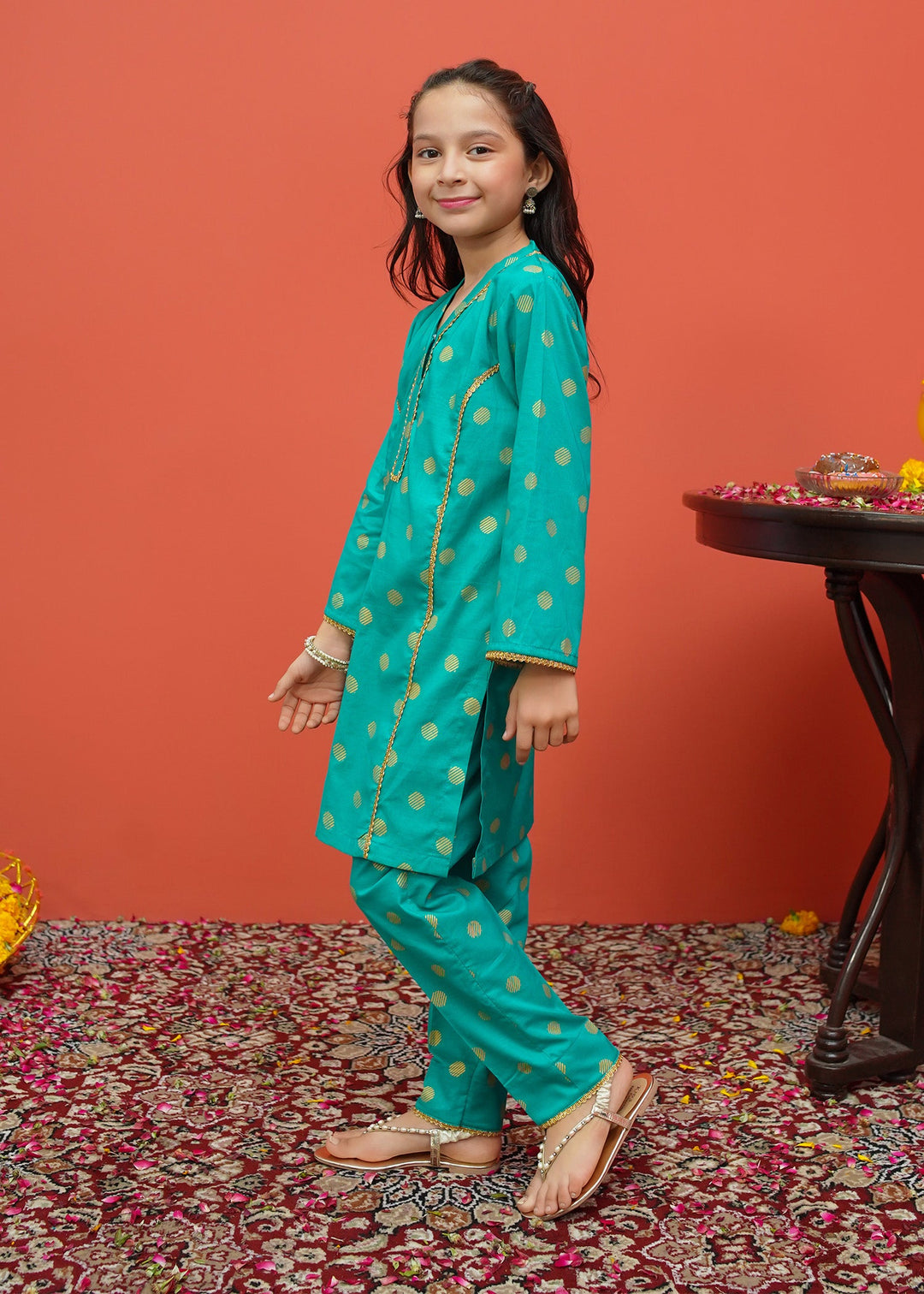 Modest - Green Toddlers Cambric Printed 2 Piece Suit | 8515