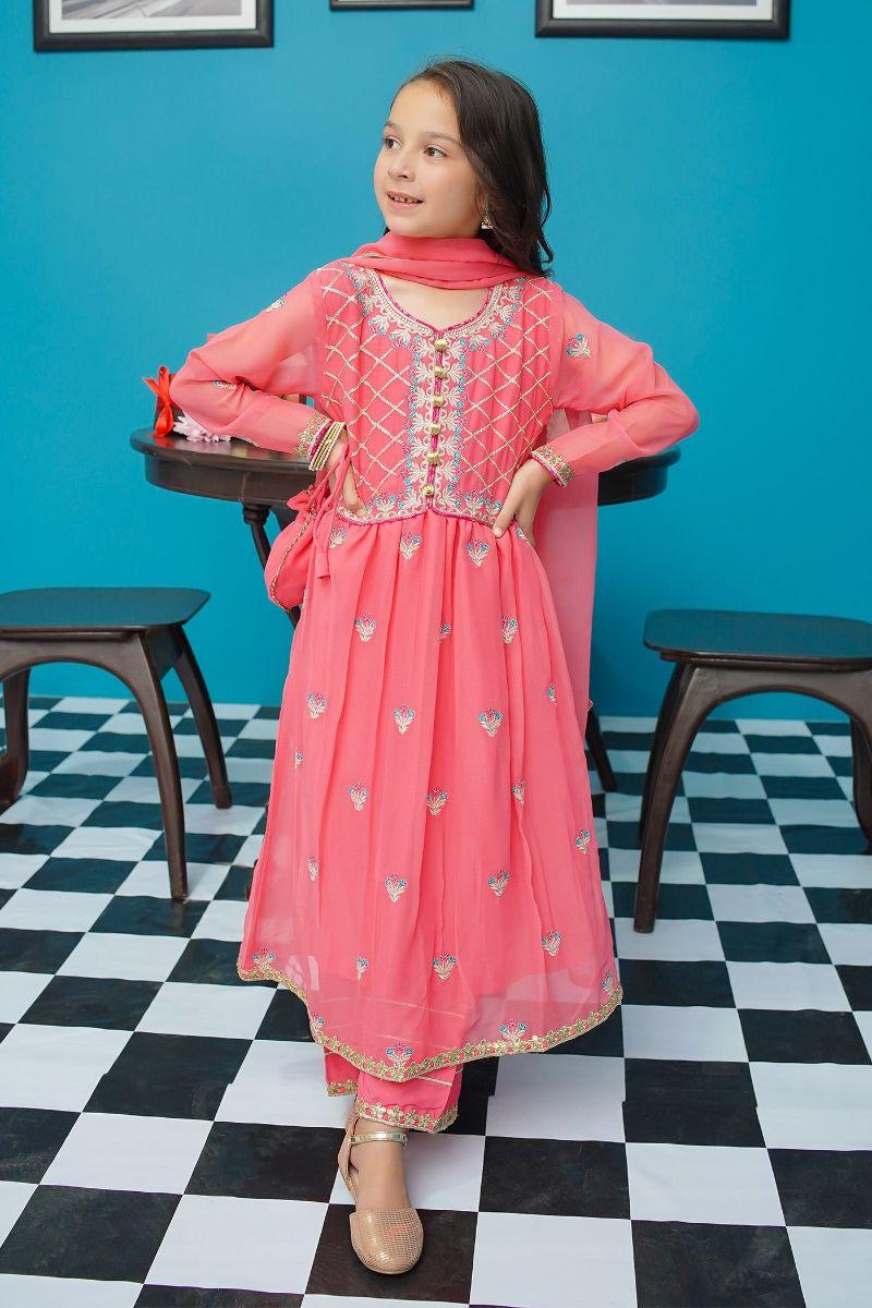 Modest - Shireen - Pink - Chiffon - Girls 3 Piece Suit