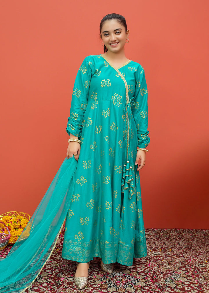 Modest - Green Cambric Printed 3 Piece Suit | 8445