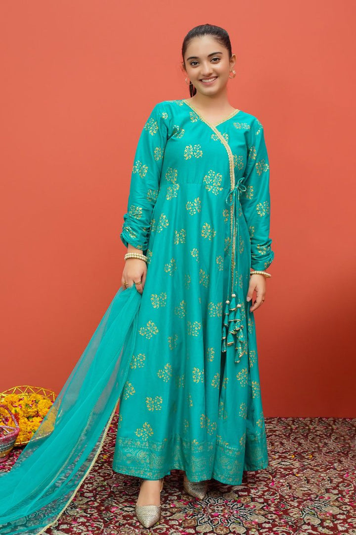 Modest - Green Cambric Printed 3 Piece Suit | 8445