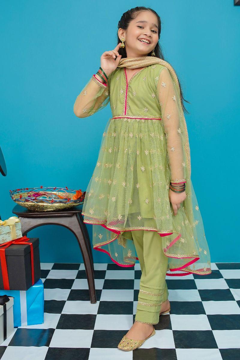 Modest - Menah - Green - Net - Girls 3 Piece Suit