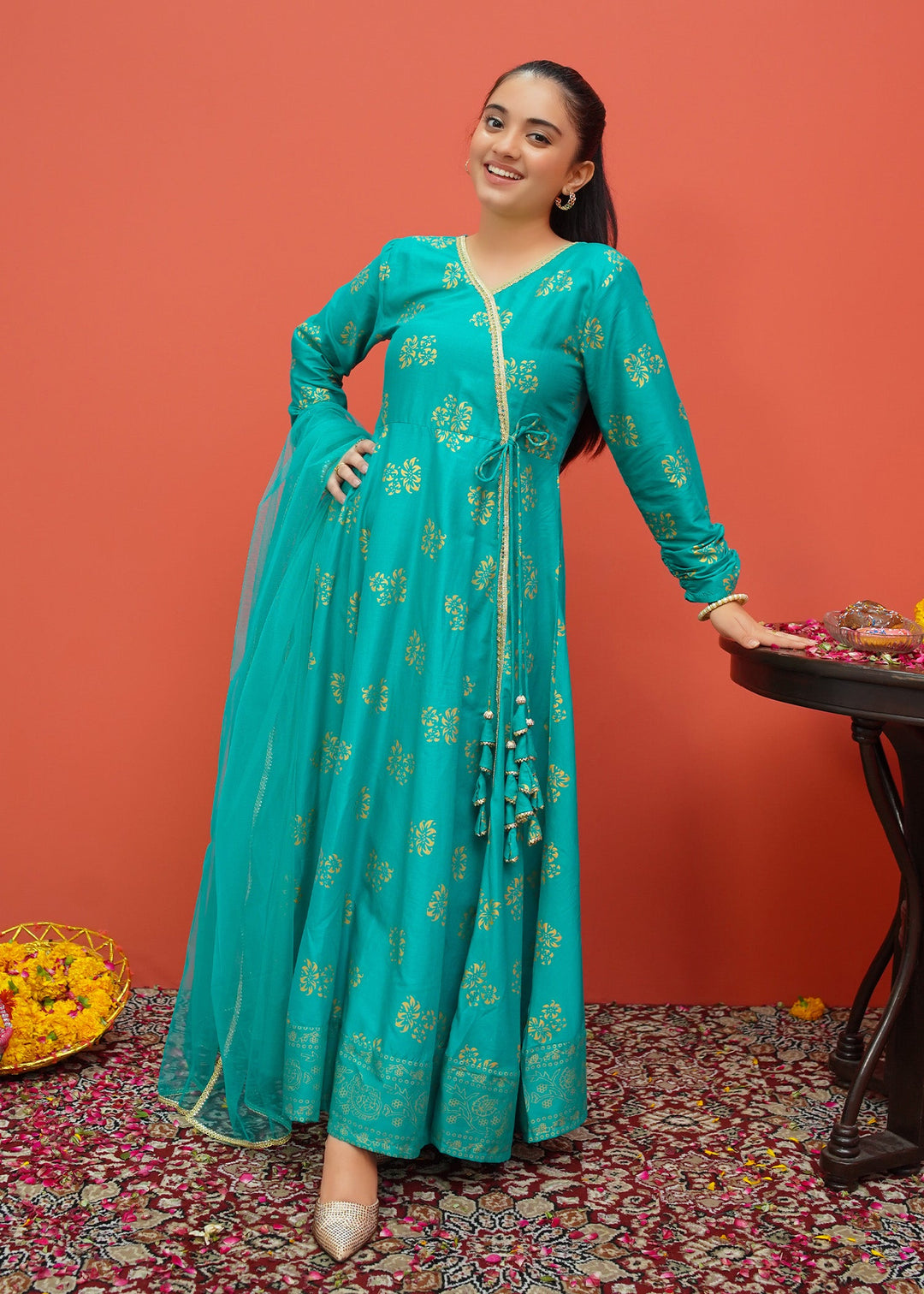 Modest - Green Cambric Printed 3 Piece Suit | 8445