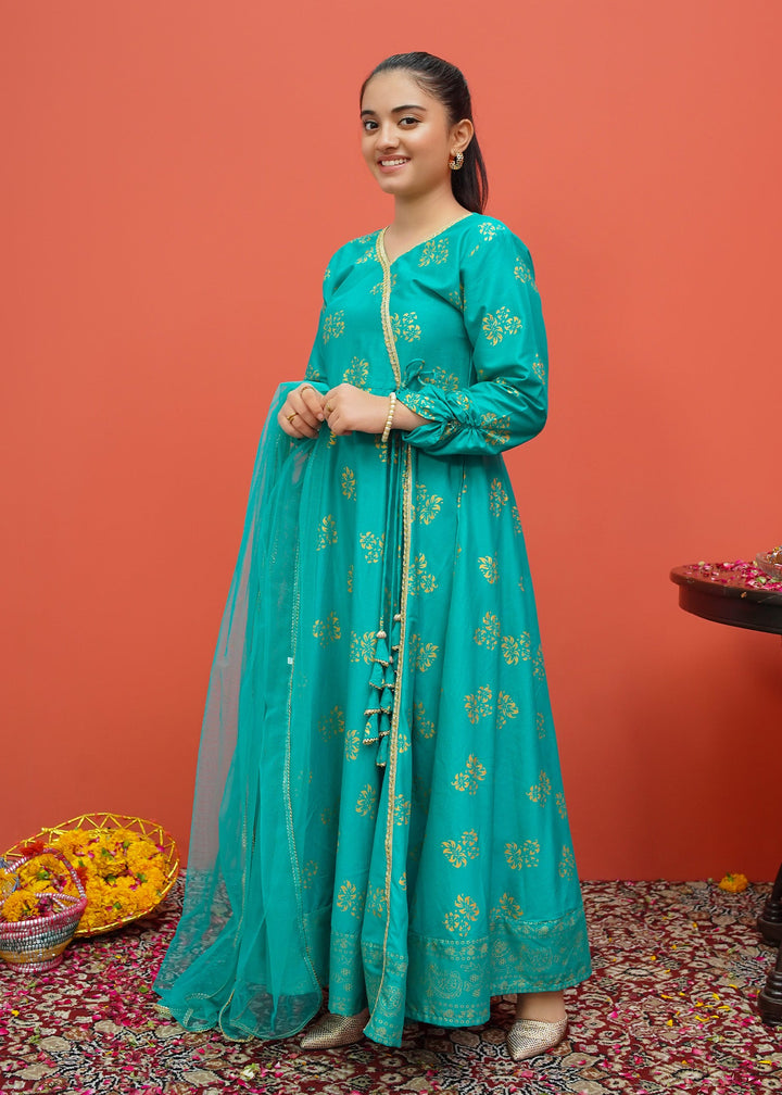 Modest - Green Cambric Printed 3 Piece Suit | 8445