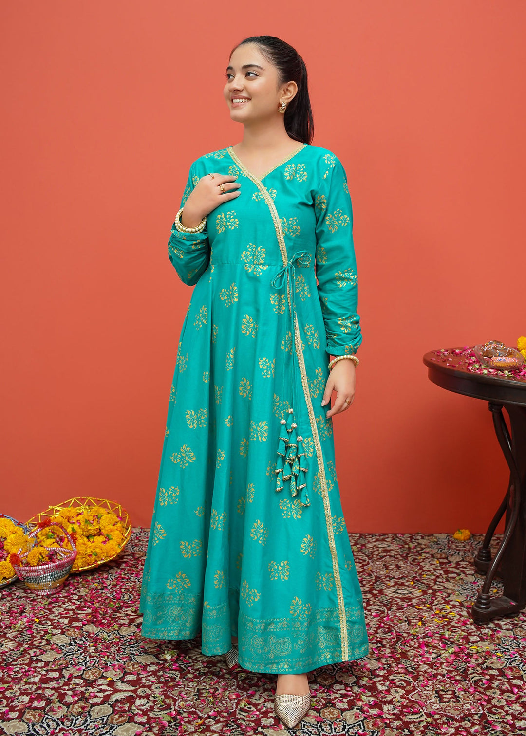 Modest - Green Cambric Printed 3 Piece Suit | 8445