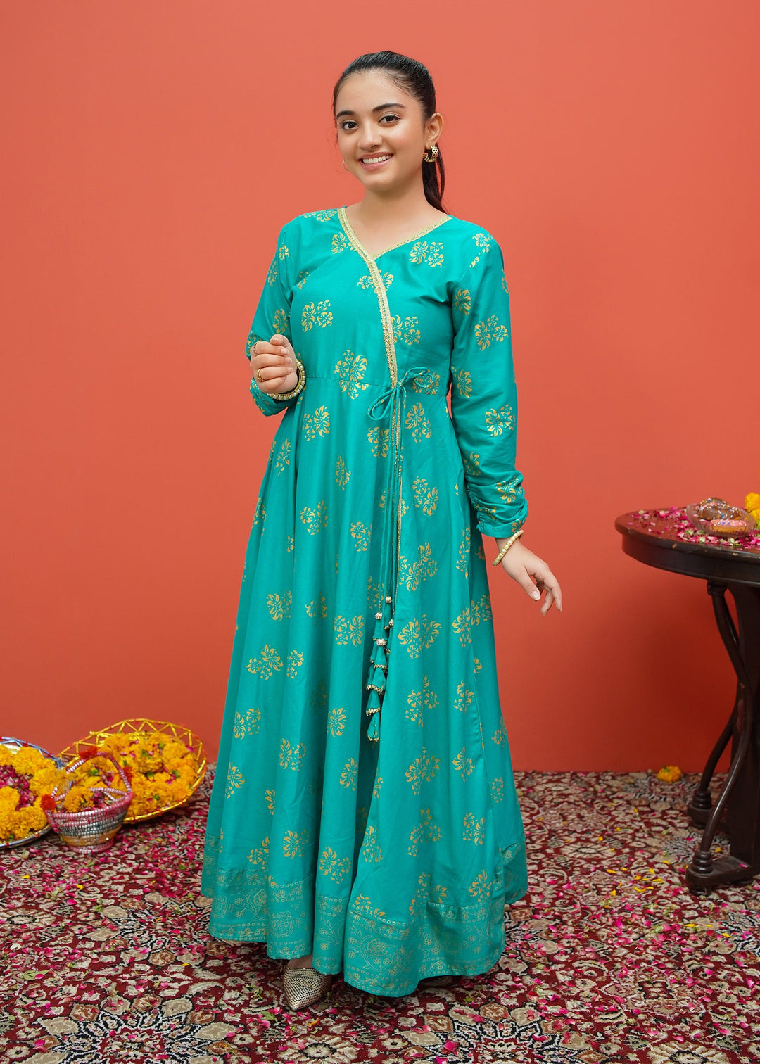 Modest - Green Cambric Printed 3 Piece Suit | 8445