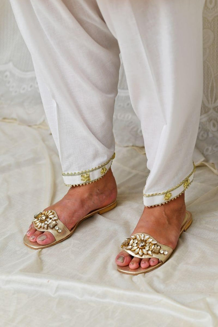 AlifYay - White Royal Embellished Shalwar with traditional Gold gota AYW-001 - Cotton - Studio by TCS