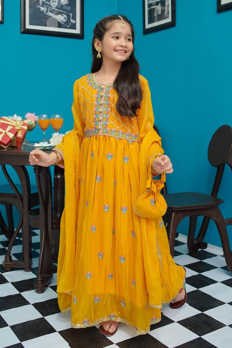 Modest - Naaznein - Mustard - Chiffon - Girls 3 Piece Suit