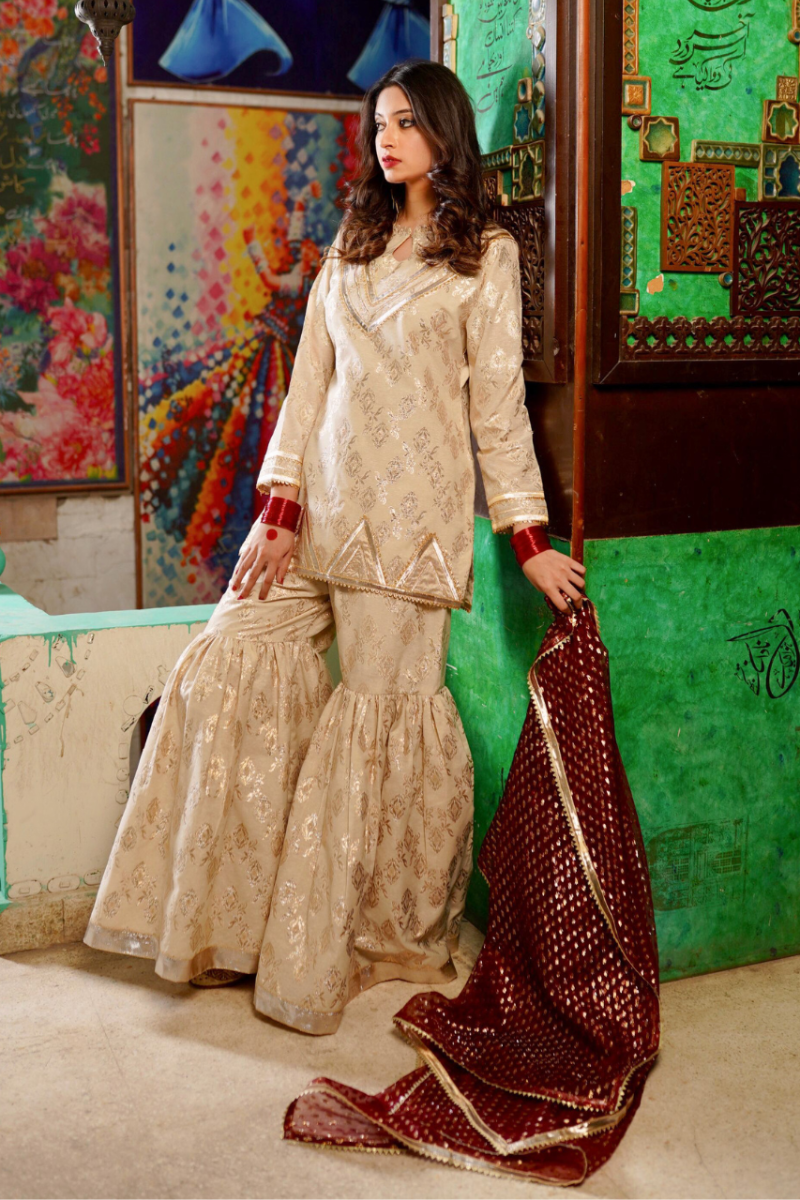 Zahra Ahmed - ST-146 - Off White  - Off White Zari - 3 Piece