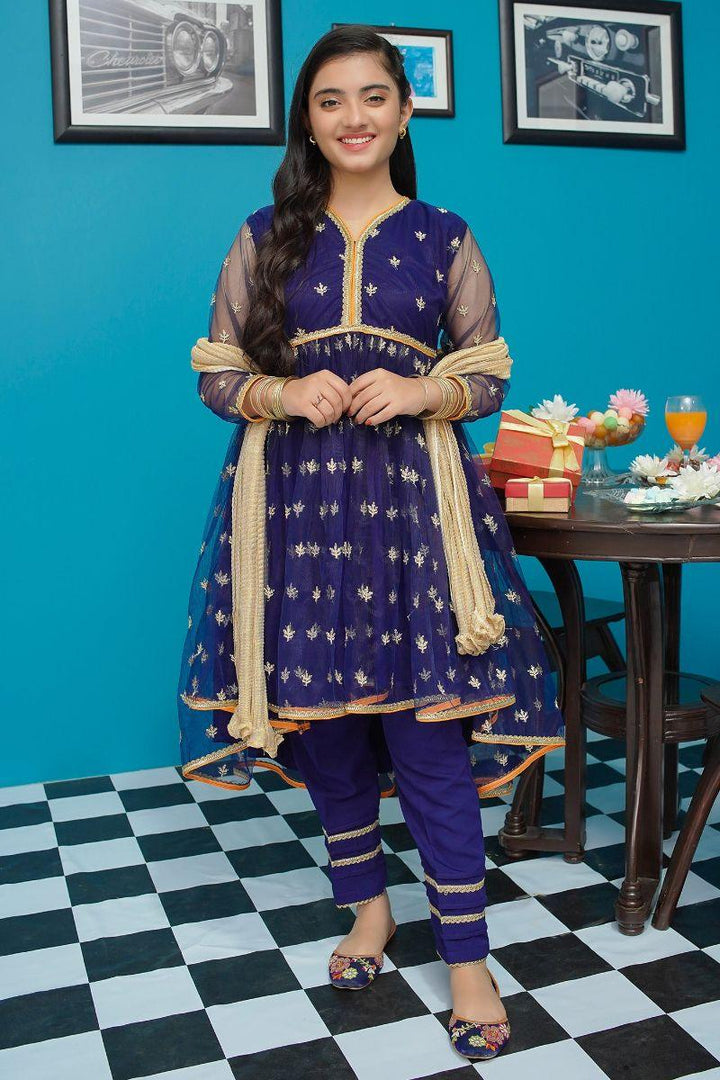 Modest - Zahri - Navy Blue - Net - Girls 3 Piece Suit