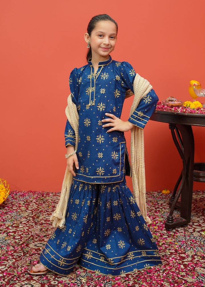 Modest - Blue Cambric Printed 3 Piece Suit | 8555