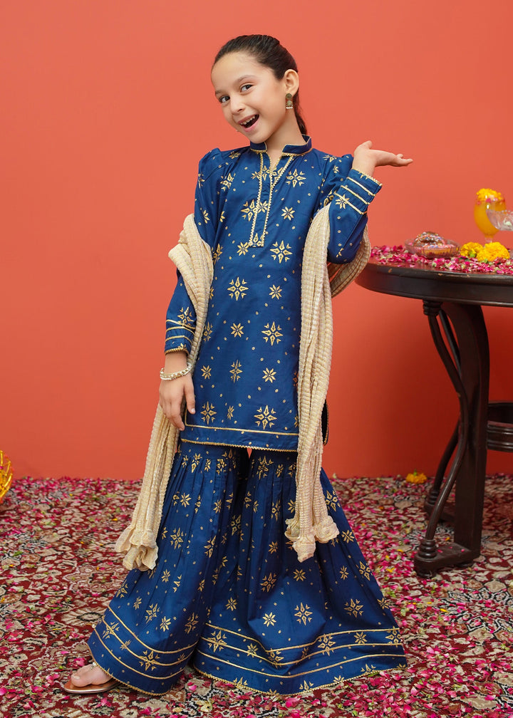 Modest - Blue Cambric Printed 3 Piece Suit | 8555