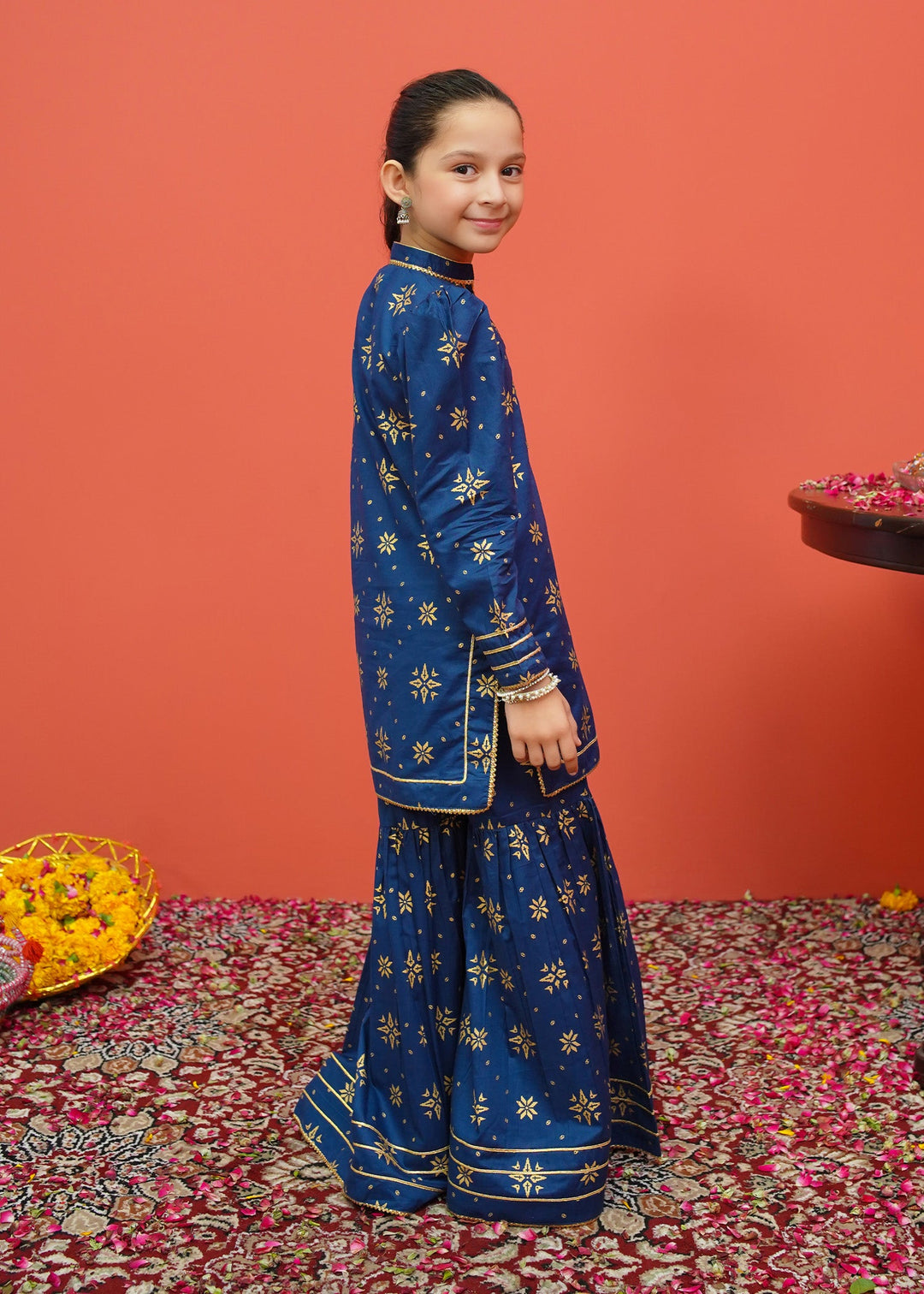 Modest - Blue Cambric Printed 3 Piece Suit | 8555