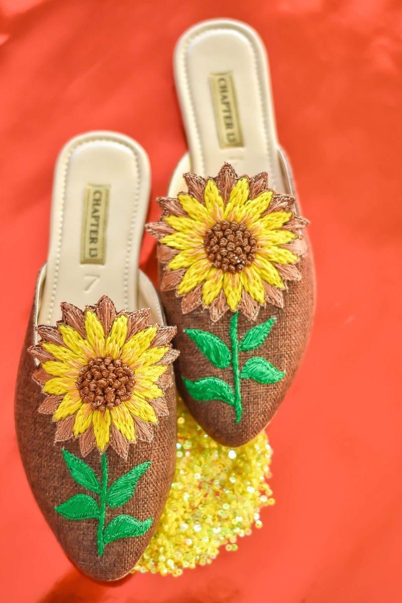 Chapter 13 - Dark Brown Sunflower Mules - Studio by TCS