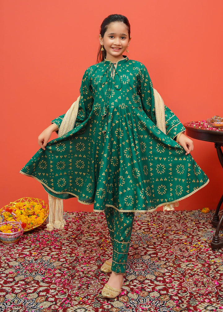 Modest - Green Cambric Printed 3 Piece Suit | 8525