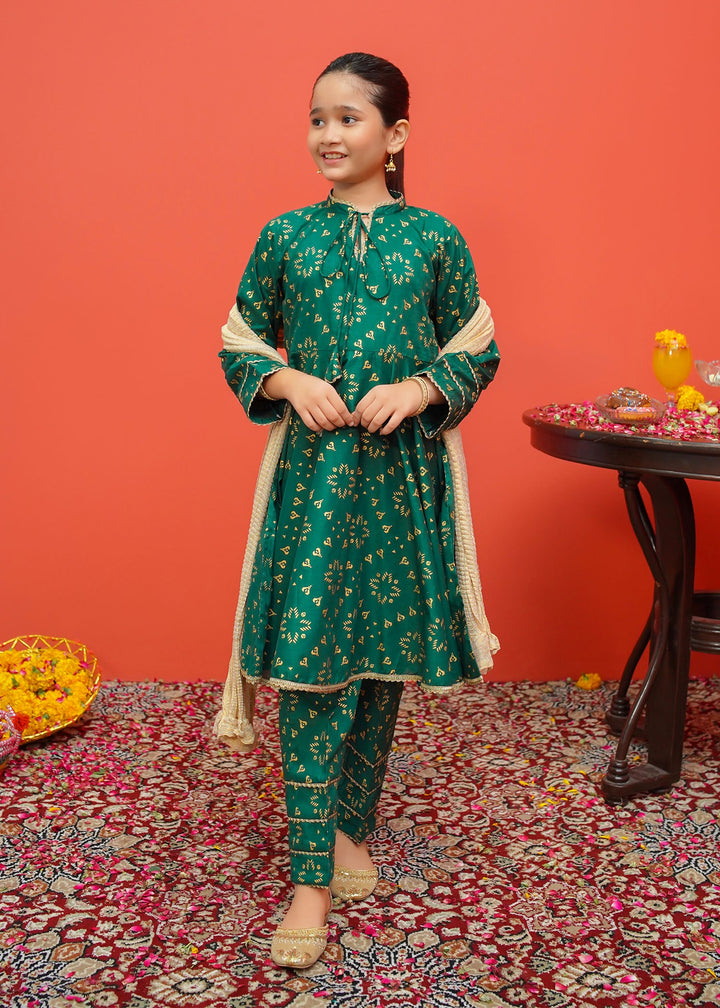 Modest - Green Cambric Printed 3 Piece Suit | 8525