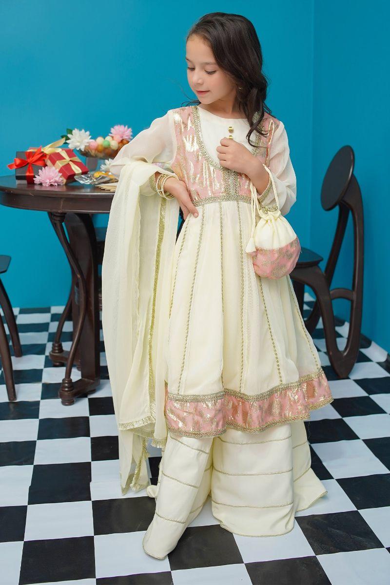 Modest - Anmol - Pink - Chiffon - Girls 3 Piece Suit