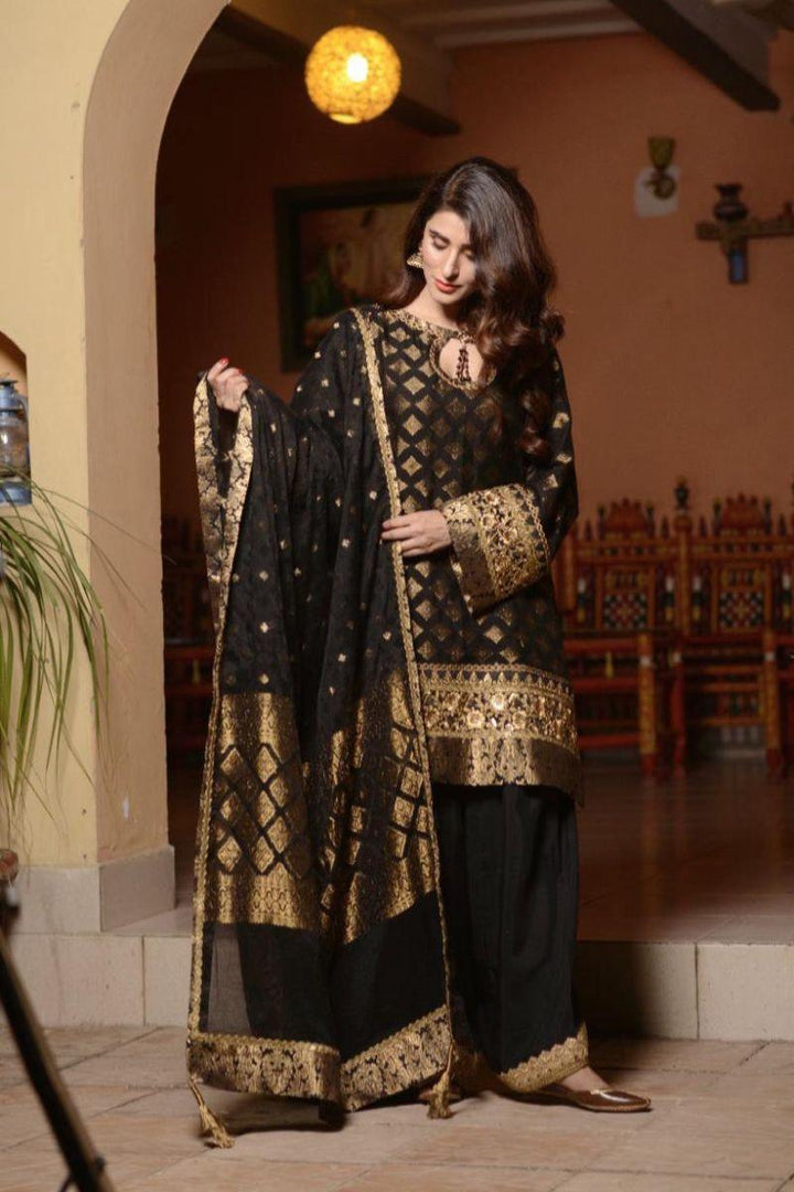 Nilofer Shahid - Black Dahlia - Cotton Shirt - 3 Piece - Studio by TCS