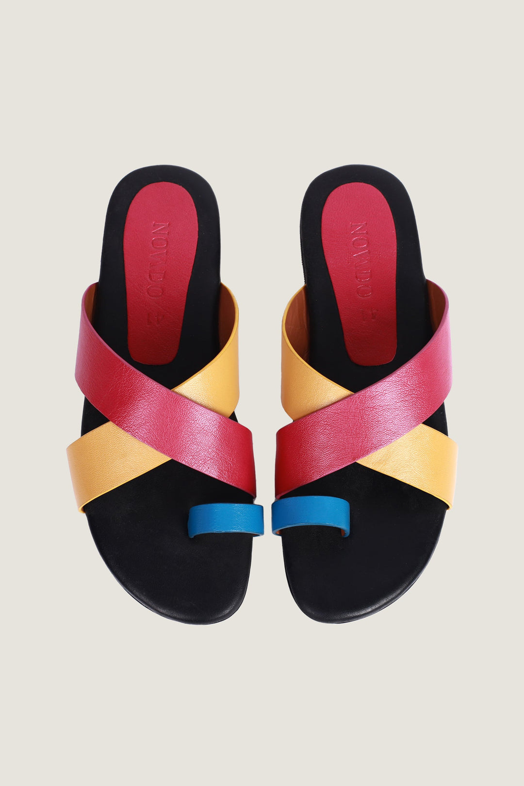 Novado - Tri-Color Leather Flat Sandal - Multi Color