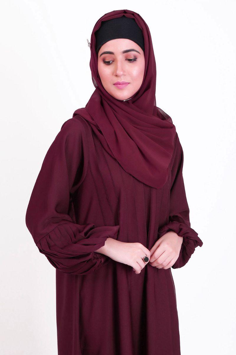 Abaya.pk - Arfaana'h Maroon Abaya - Nada Fabric