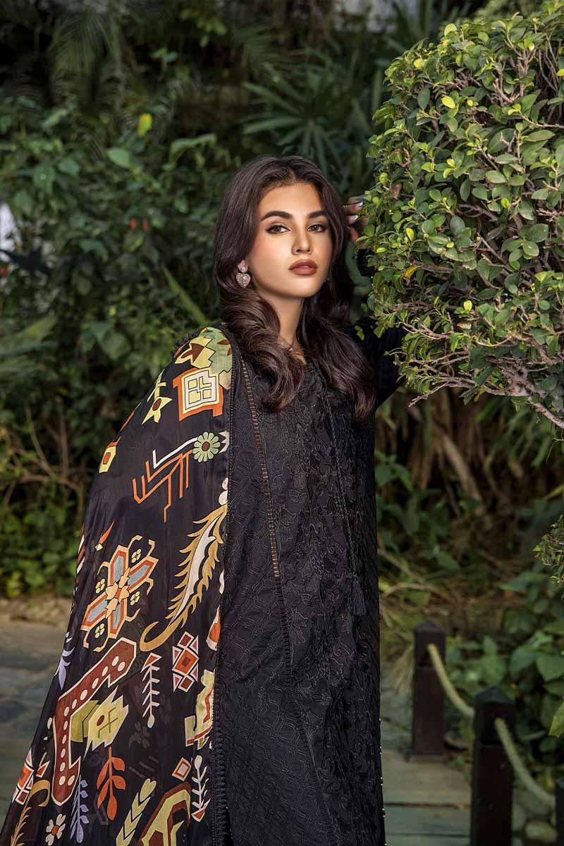 Malook - Haya - Black - Lawn - 3 Piece - Unstitch