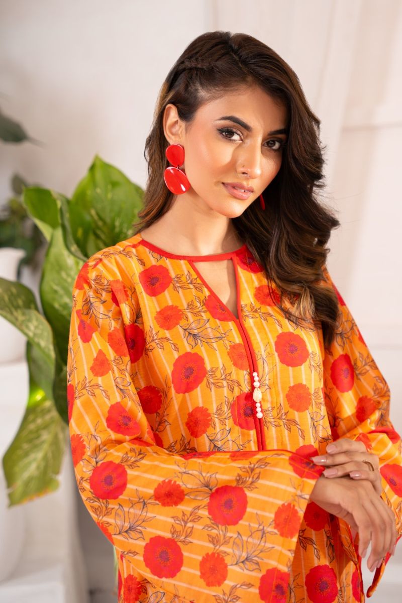 Ayla Studio - Marigold - Swiss Lawn - Orange with Red & Black - 2 Piece