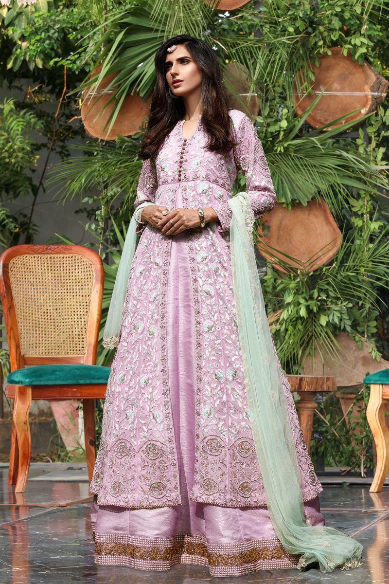 Sanas - Fully Aari Embroidered Banarsi Net Long Maxi - ZEENAT - M202248 - Lilac - Studio by TCS