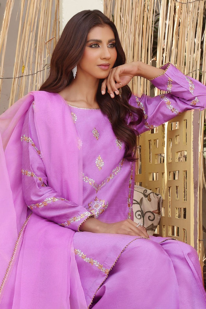 Sanas - Lorex Embroidered Raw Silk 3 Piece Suit - SHIREEN FESTIVE - S202281 - Purple