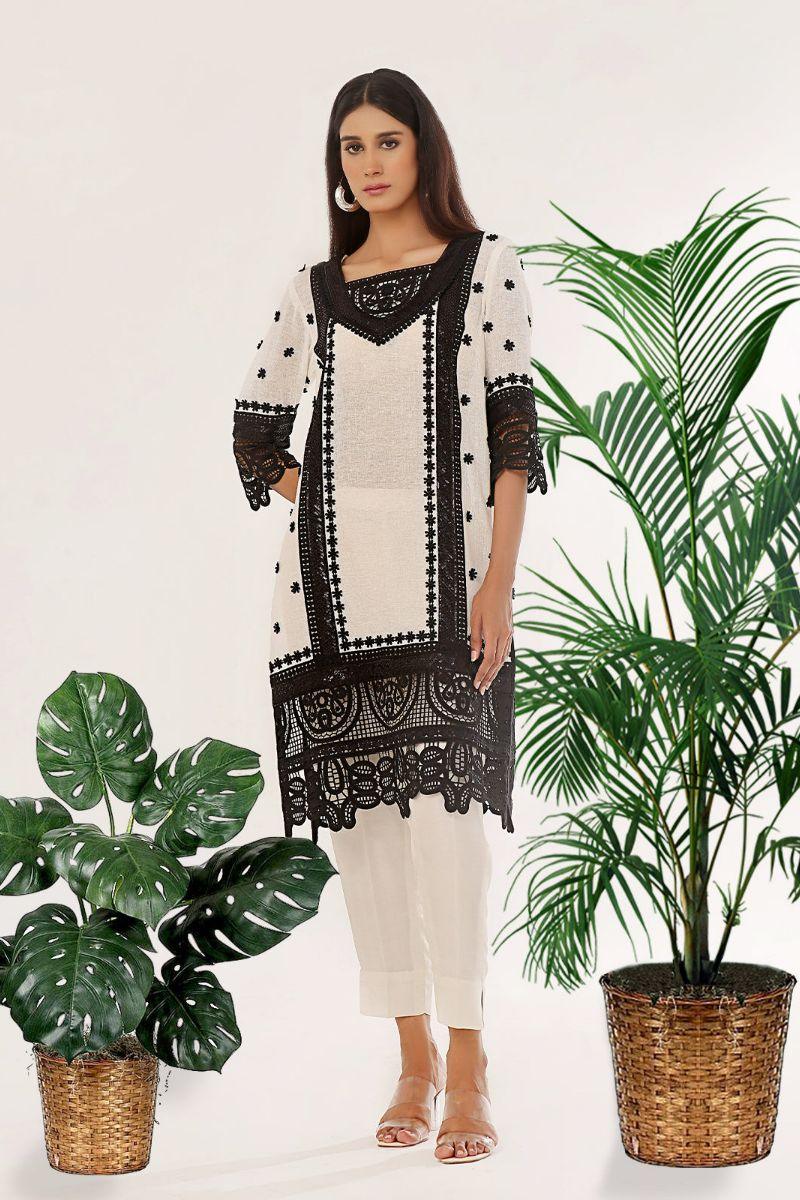 Rizwan Beyg - Amal Shirt - Irish Linen - White & Black - 1 Piece