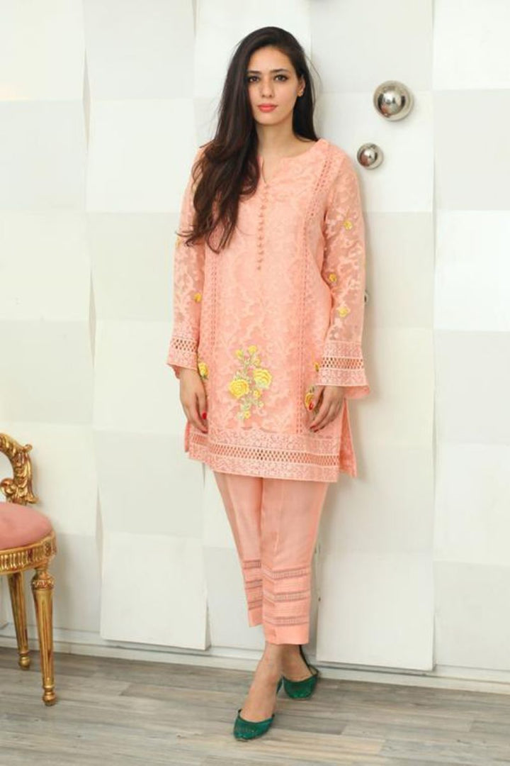 Maheen Trends - Salmon Carnation - Pink - 2 Piece - Silk & Organza