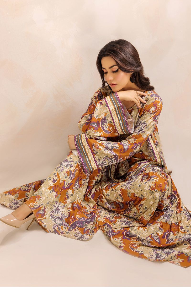 SAFWA - Printed - Orange - Lawn - 2 Piece - Stitched