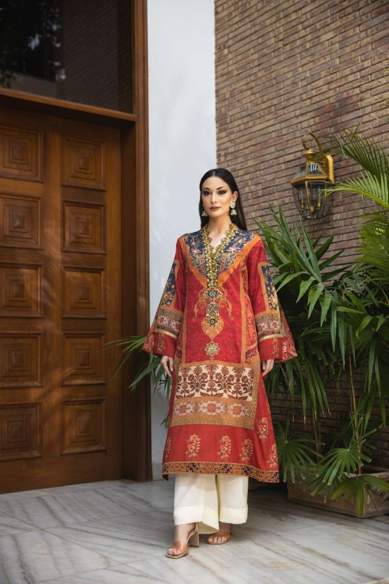 Shamaeel - Noor - Long straight shirt traditional print on silk fabric this print is inspired by the Mughal Era Art - 2 Piece - Studio by TCS