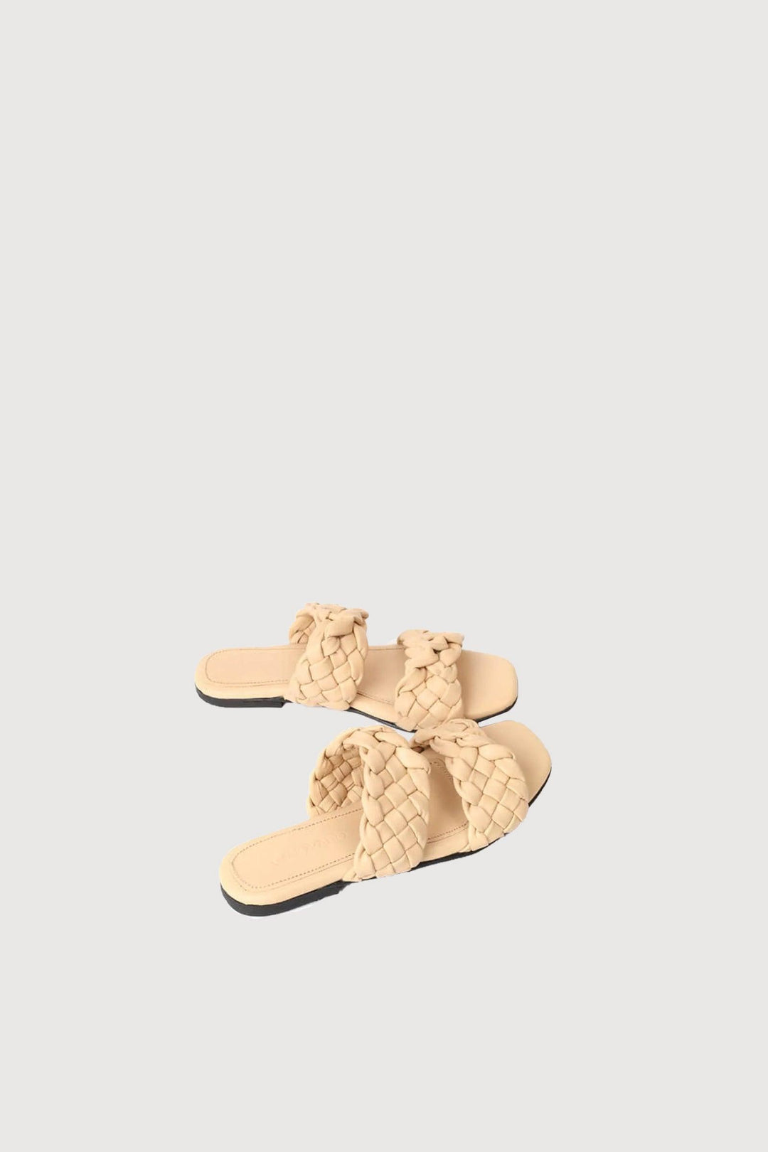 Novado - Flat 2 Strap Leather Sandal with Large Woven Design - Biege