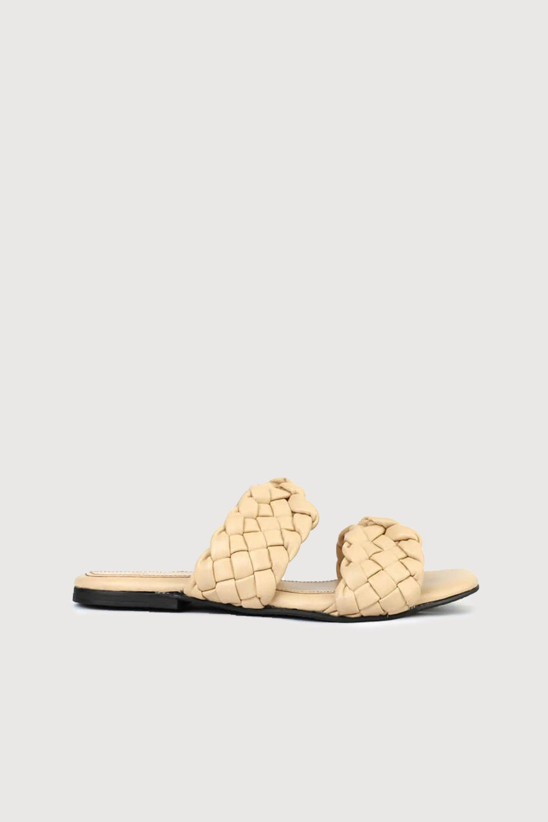 Novado - Flat 2 Strap Leather Sandal with Large Woven Design - Biege