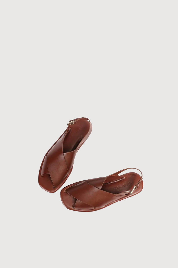 Novado - Flat Leather Peshawari Sandals For Women's - Brown