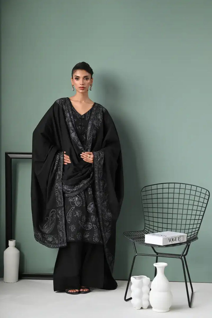 Zaib - BLACK LUXURY EMBROIDERED KARANDI SET (NEL-24623) -3 Piece