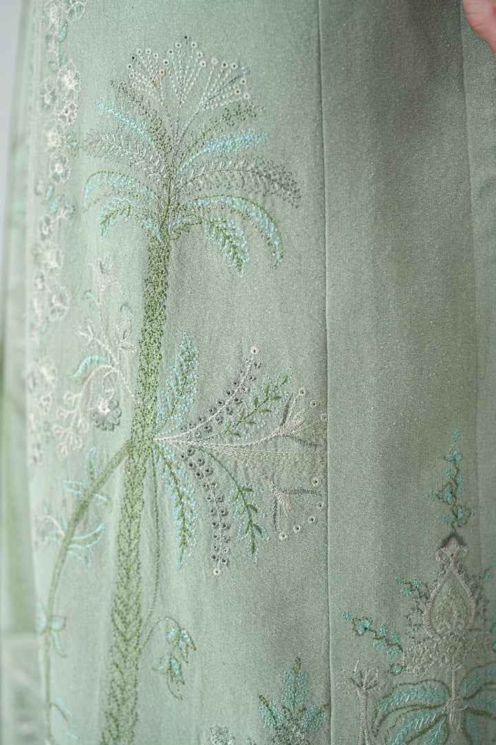 Zaib - GLACIAL PASTEL GREEN LUXURY EMBROIDERED KARANDI SET (NEL-24627) -3 Piece