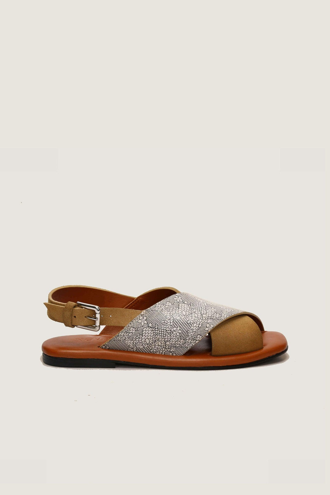 Novado - Flat Leather Peshawari Sandals For Women's - White & Camel