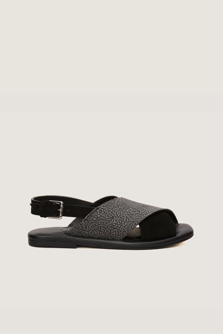 Novado - Flat Leather Peshawari Sandals For Women's - Black