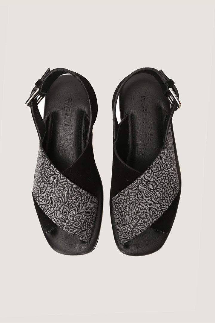 Novado - Flat Leather Peshawari Sandals For Women's - Black