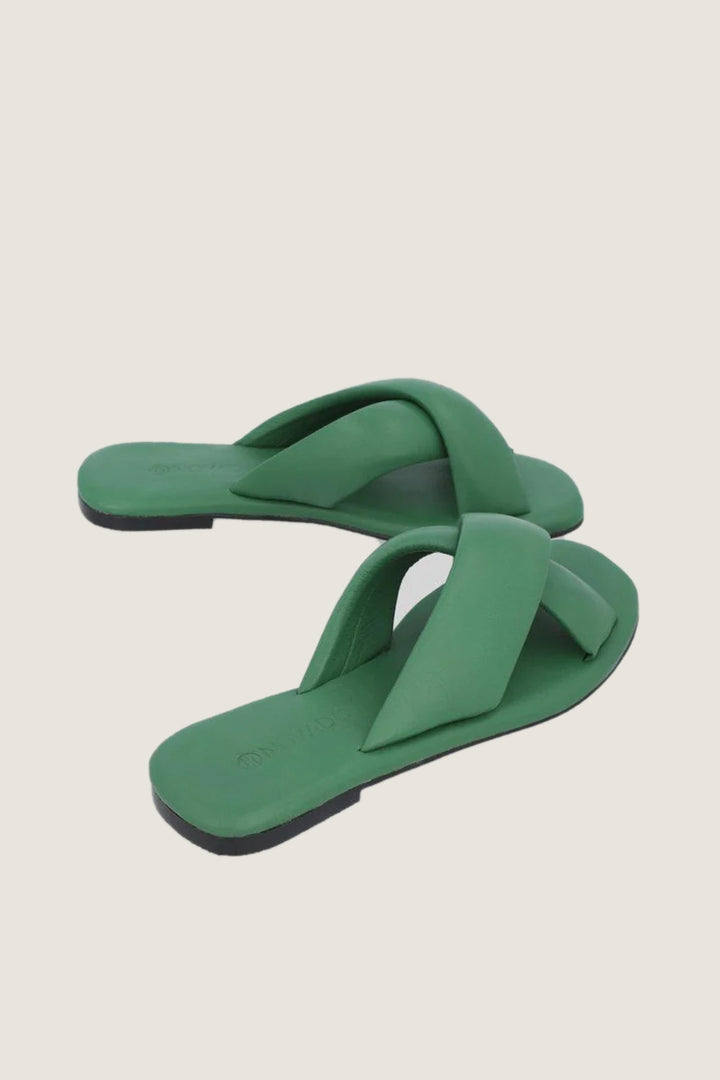 Novado - Flat Leather Sandals with Memory Foam Upper - Green