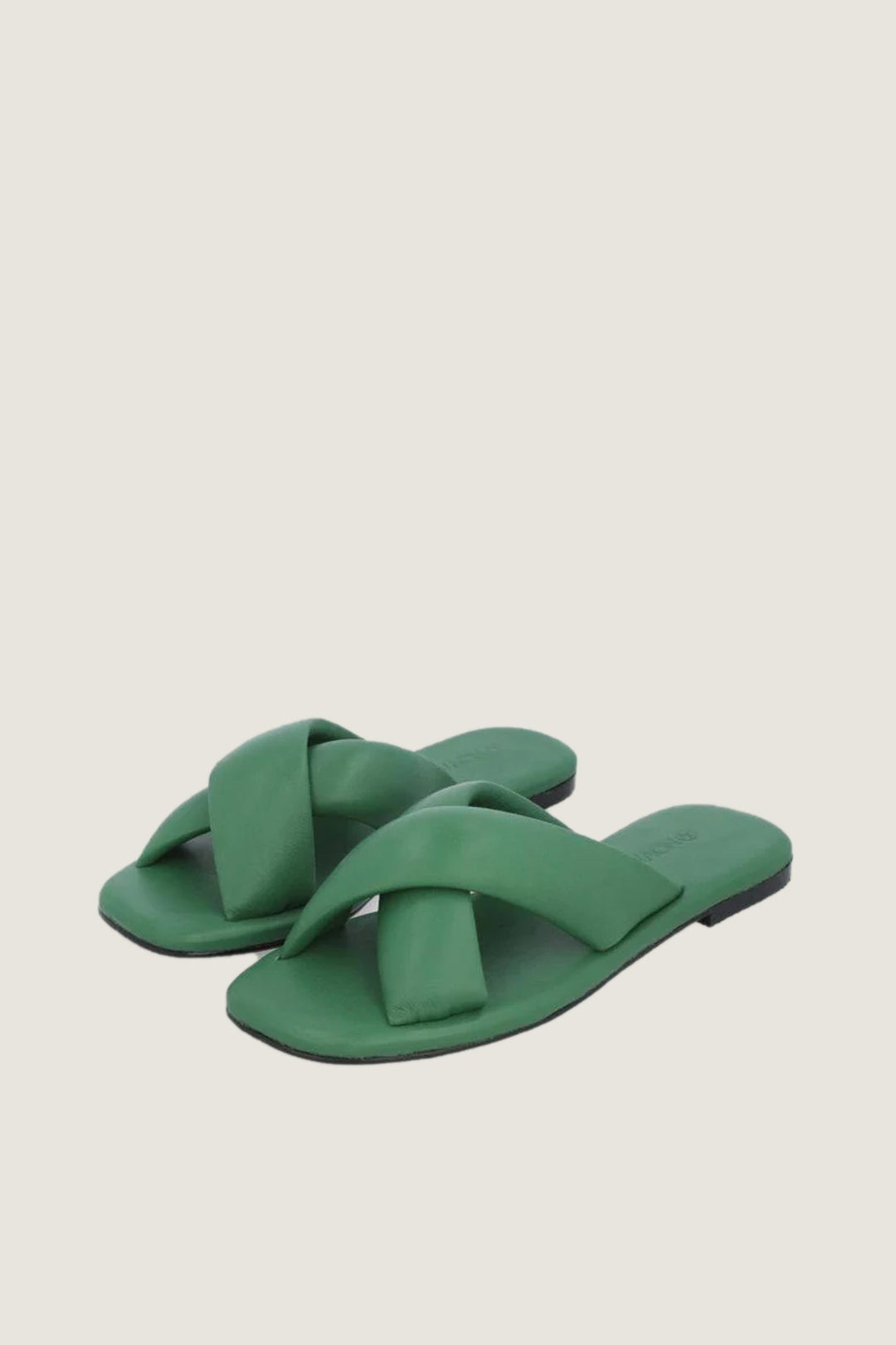 Novado - Flat Leather Sandals with Memory Foam Upper - Green