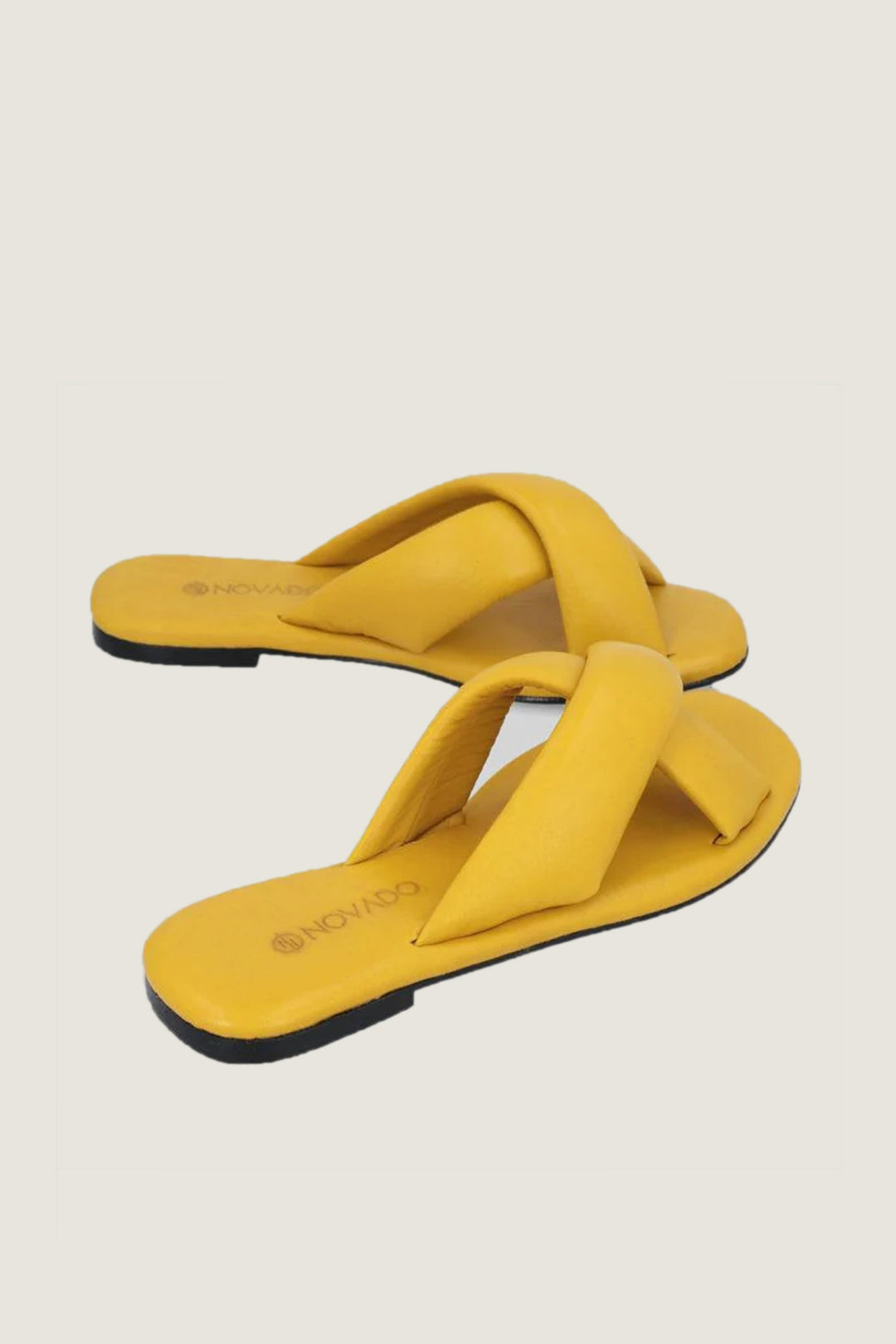 Novado - Flat Leather Sandals with Memory Foam Upper - Yellow