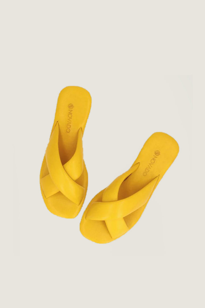 Novado - Flat Leather Sandals with Memory Foam Upper - Yellow