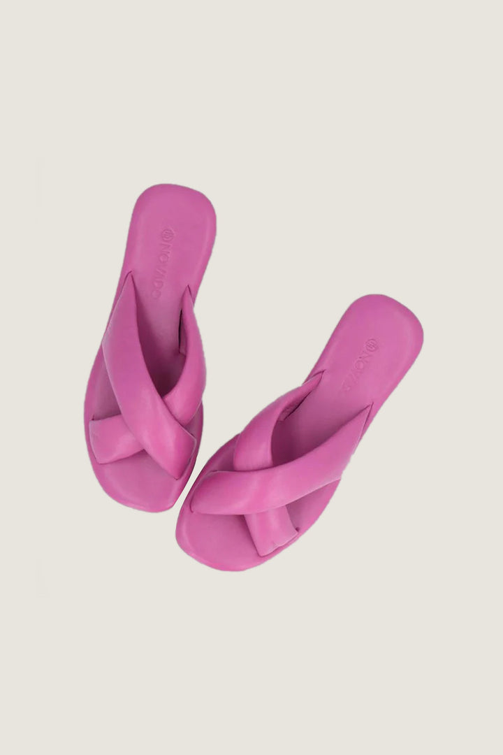 Novado - Flat Leather Sandals with Memory Foam Upper - Fuchsia