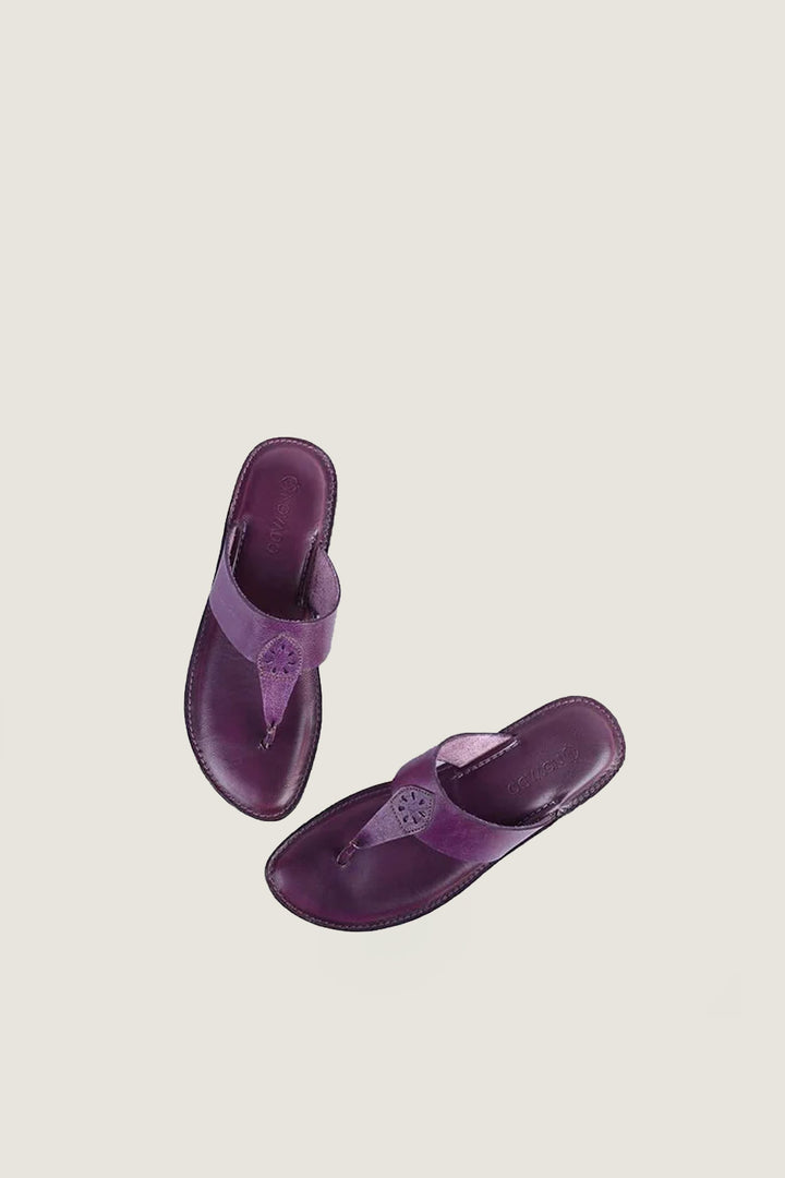 Novado - Kolhapuri Slippers with Hand-Carved Design - Plum Purple