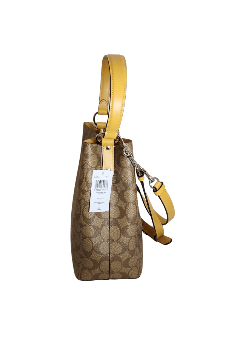 Pre-Loved Treasures - Coach Signature Canvas with Mustard Leather Trim Town Bucket Bag | Brand New