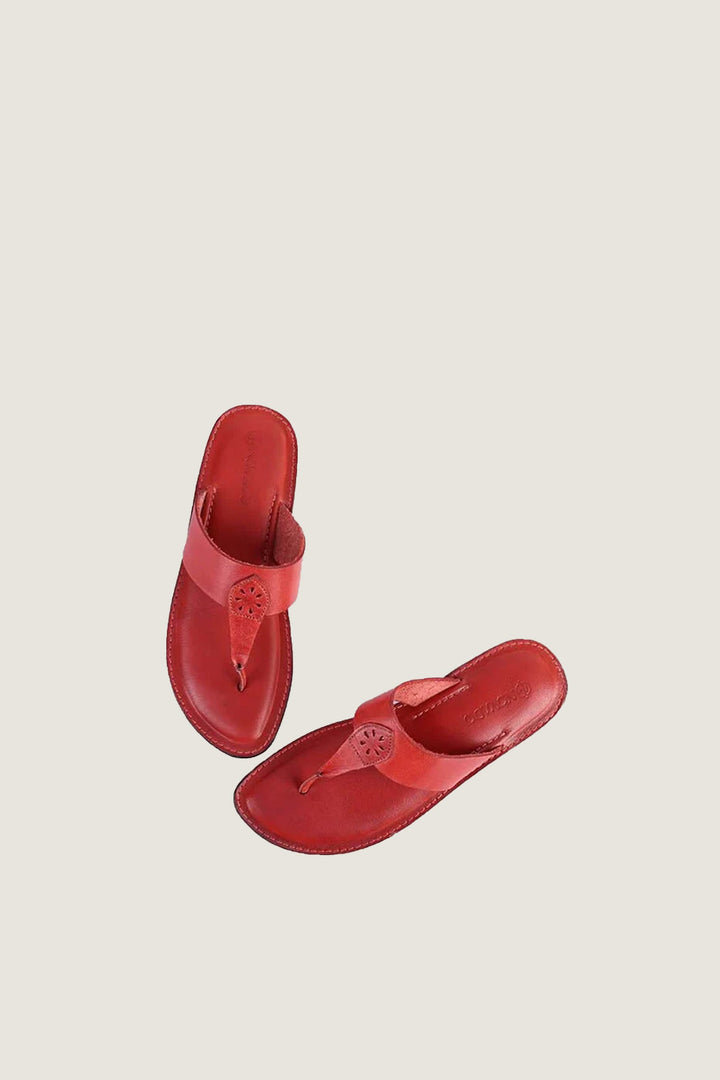 Novado - Kolhapuri Slippers with Hand-Carved Design - Red