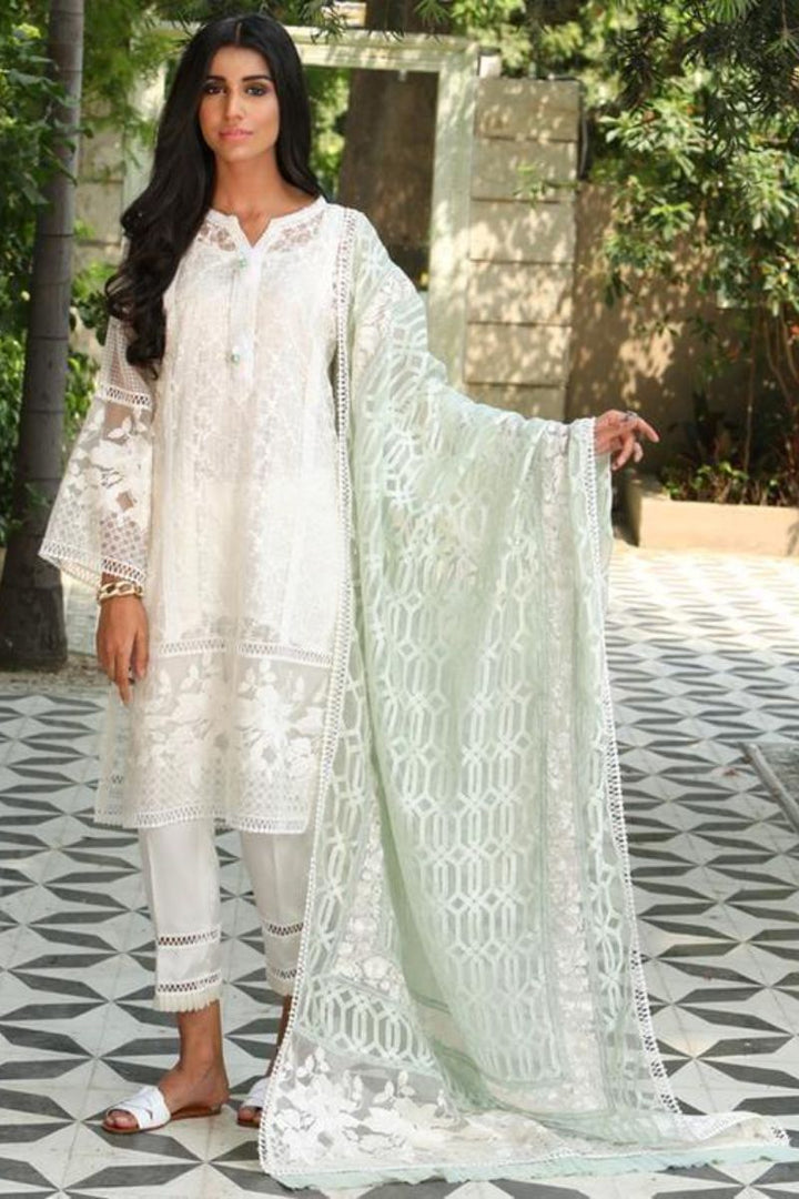 Maheen Trends - Kyanite - White & Mint Green - 3 Piece - Organza